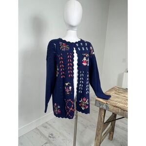Andrea Lauren Cottage Core Cardigan Sweater Embroidered Sweater Size Large